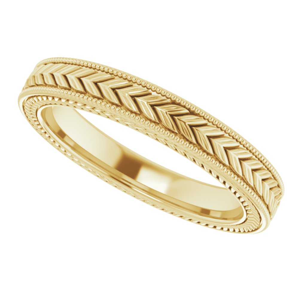 10K Yellow Gold 3 mm Milgrain Edge Wheat Pattern Flat Band Size 5