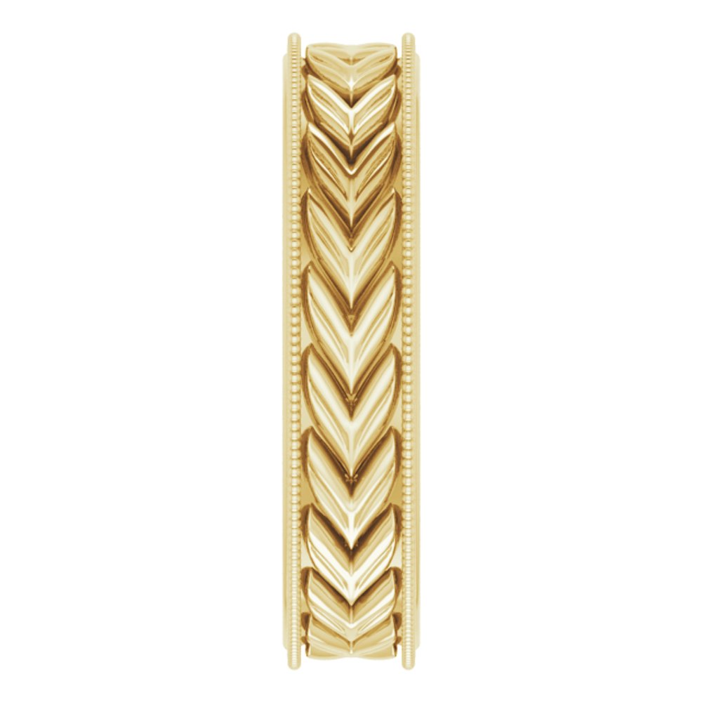 14K Yellow Gold 5 mm Milgrain Edge Wheat Pattern Flat Band Size 8
