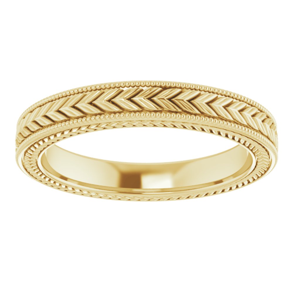 10K Yellow Gold 3 mm Milgrain Edge Wheat Pattern Flat Band Size 5