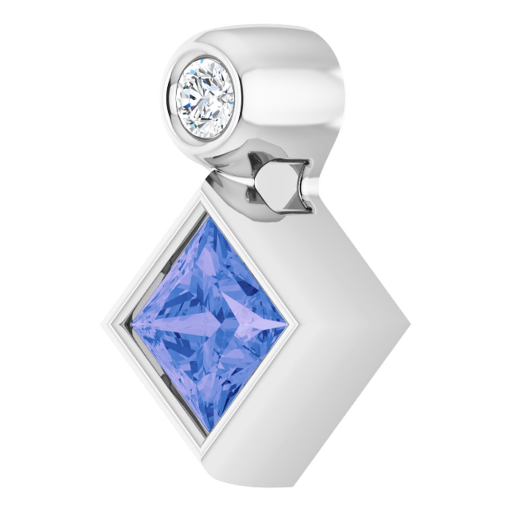 14K White Gold 4x4 mm Square Natural Tanzanite & .03 CT Natural Diamond Pendant