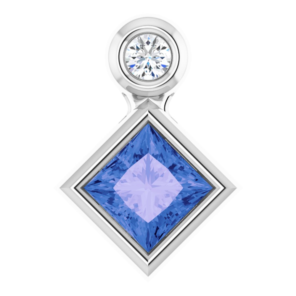 14K White Gold 4x4 mm Square Natural Tanzanite & .03 CT Natural Diamond Pendant