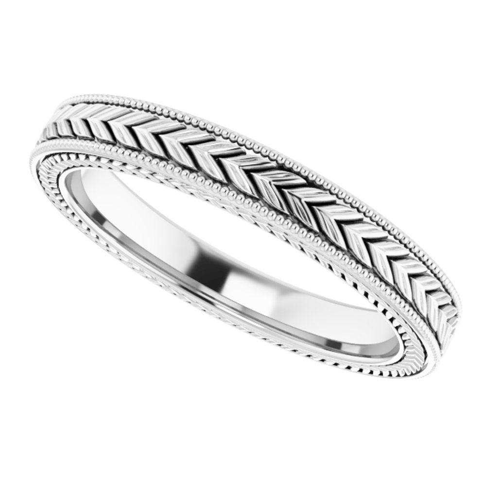 14K White Gold 3 mm Milgrain Edge Wheat Pattern Flat Band Size 6
