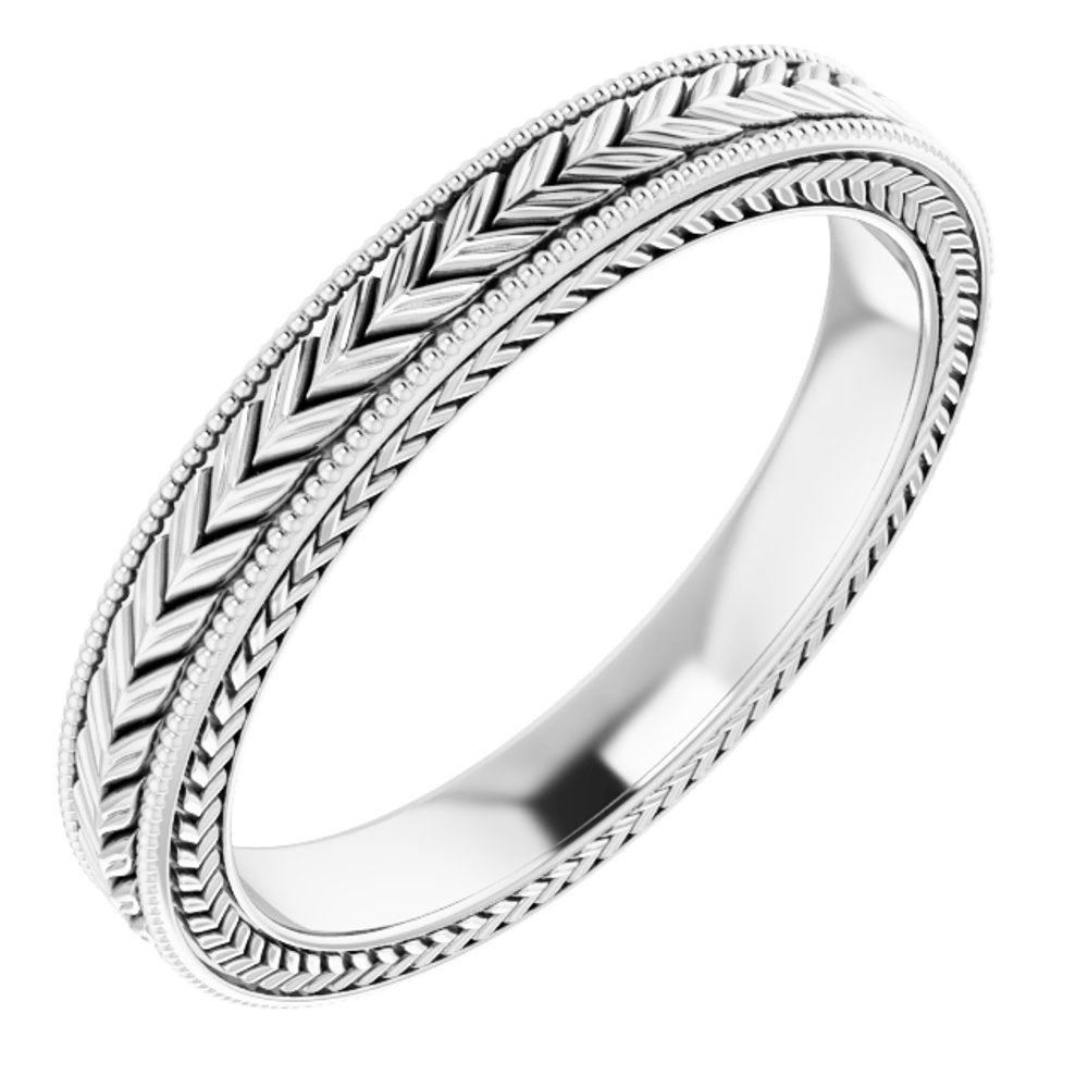 14K White Gold 3 mm Milgrain Edge Wheat Pattern Flat Band Size 6
