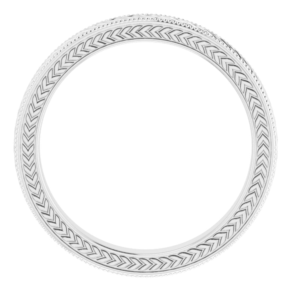 14K White Gold 3 mm Milgrain Edge Wheat Pattern Flat Band Size 6