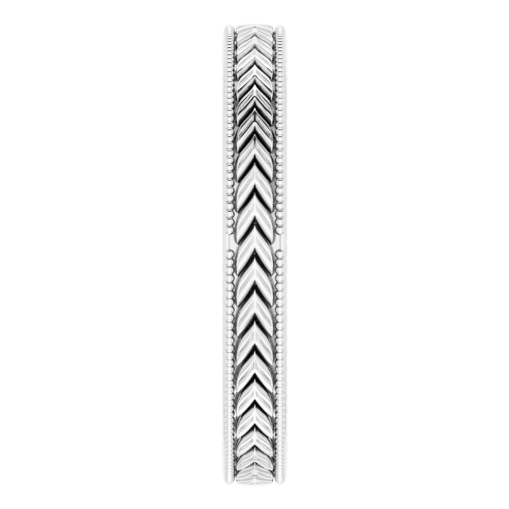 14K White Gold 3 mm Milgrain Edge Wheat Pattern Flat Band Size 6