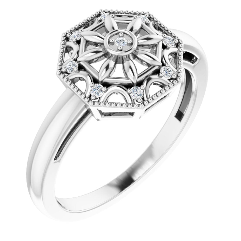 Sterling Silver .05 CTW Natural Diamond Filigree Ring