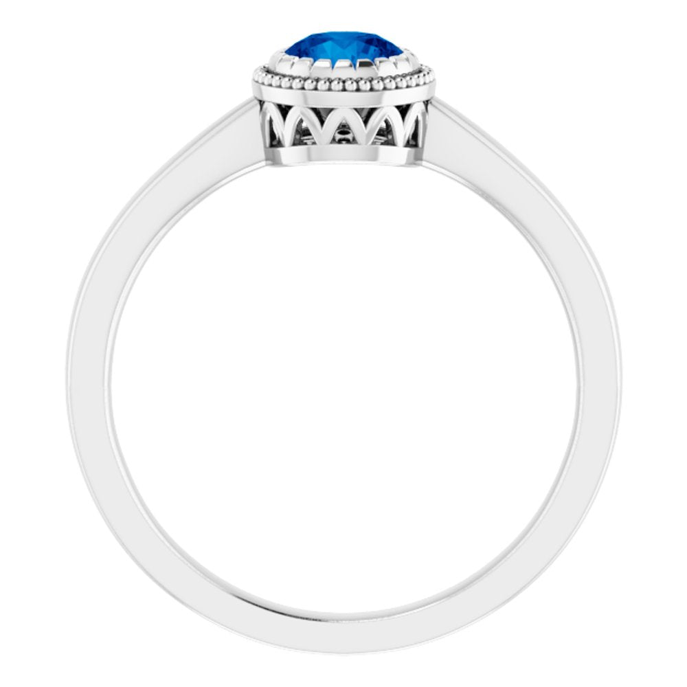 14K White Natural Blue Sapphire Ring