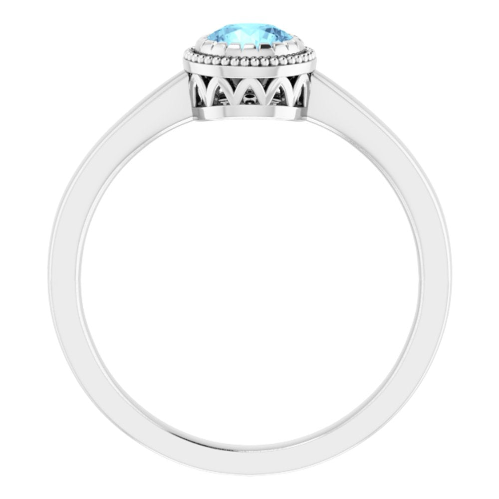 14K White Natural Aquamarine Ring