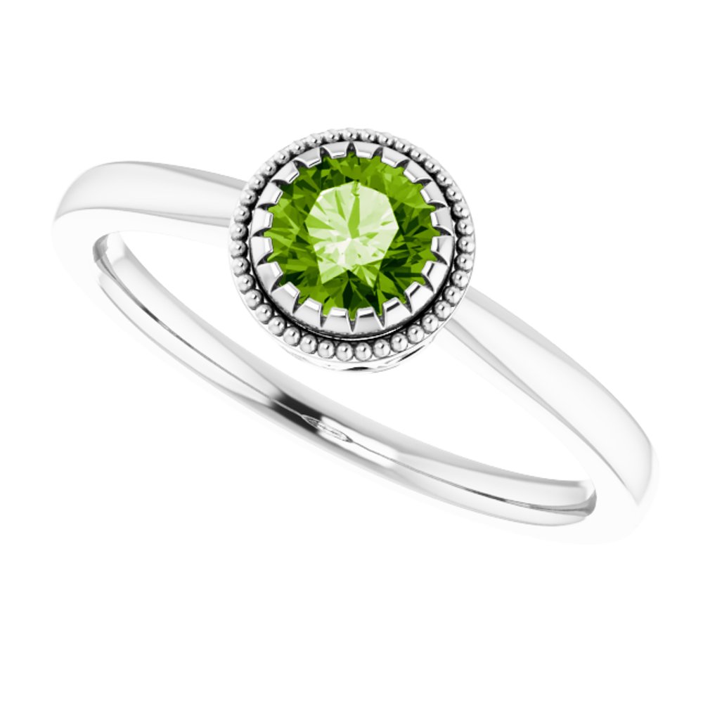 14K White Natural Peridot Ring