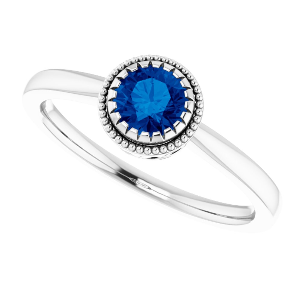 14K White Natural Blue Sapphire Ring