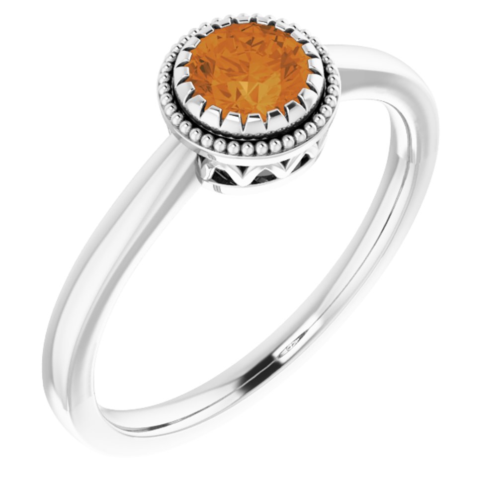 14K White Natural Citrine Ring