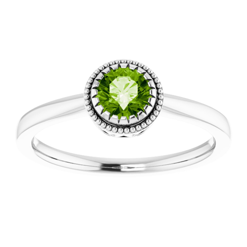 14K White Natural Peridot Ring