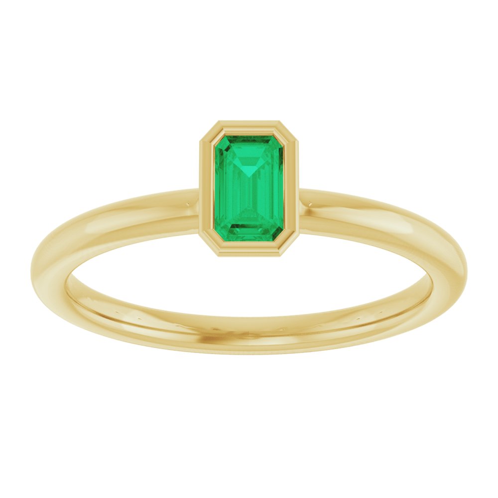 14K Yellow Gold Lab-Grown Emerald Stackable Ring