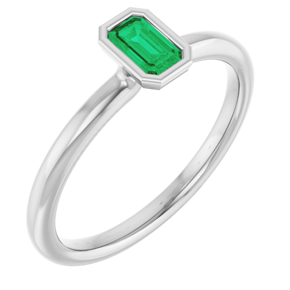 Sterling Silver Lab-Grown Emerald Stackable Ring
