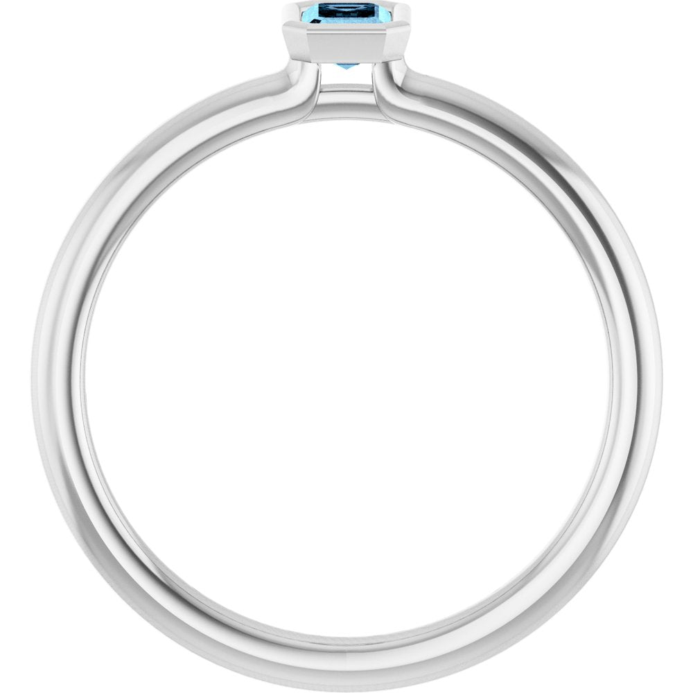 14K White Gold Natural Aquamarine Stackable Ring
