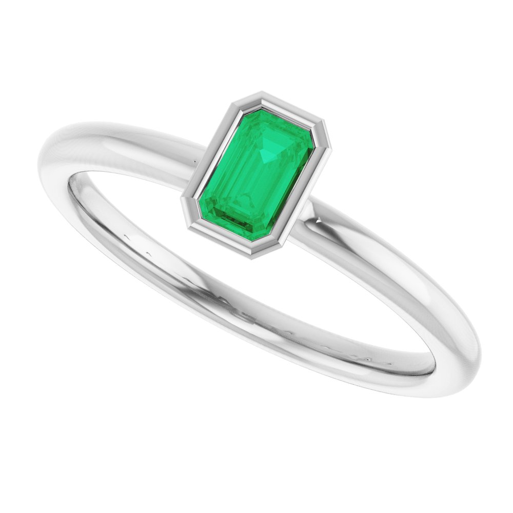 Sterling Silver Lab-Grown Emerald Stackable Ring