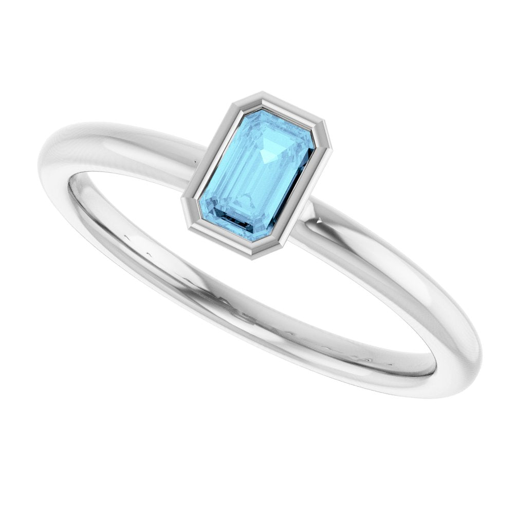 14K White Gold Natural Aquamarine Stackable Ring