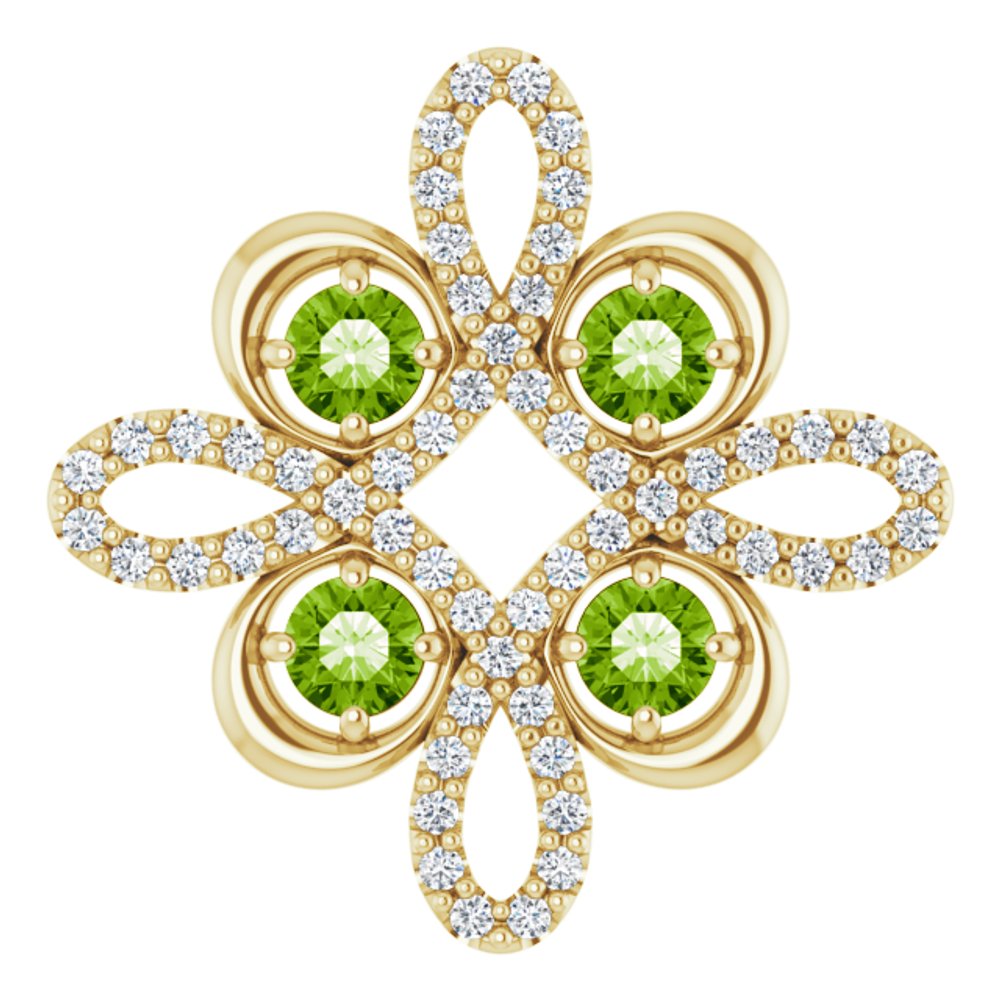 14K Yellow Gold Natural Peridot & 1/8 CTW Natural Diamond Clover Pendant