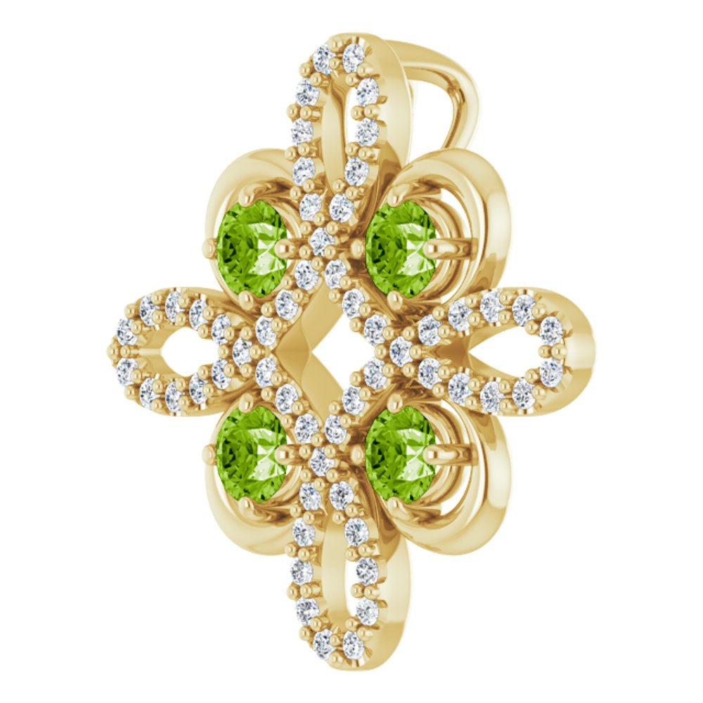 14K Yellow Gold Natural Peridot & 1/8 CTW Natural Diamond Clover Pendant