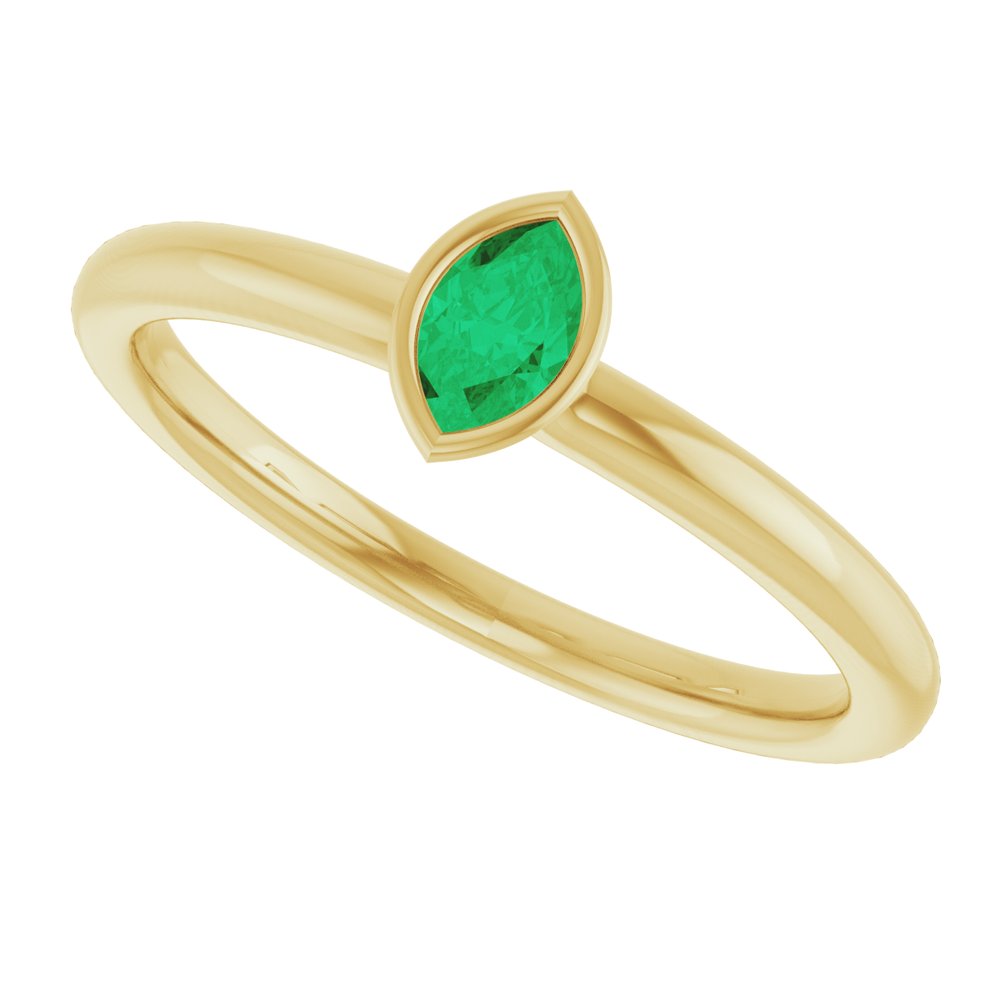 14K Yellow Gold Lab-Grown Emerald Stackable Ring