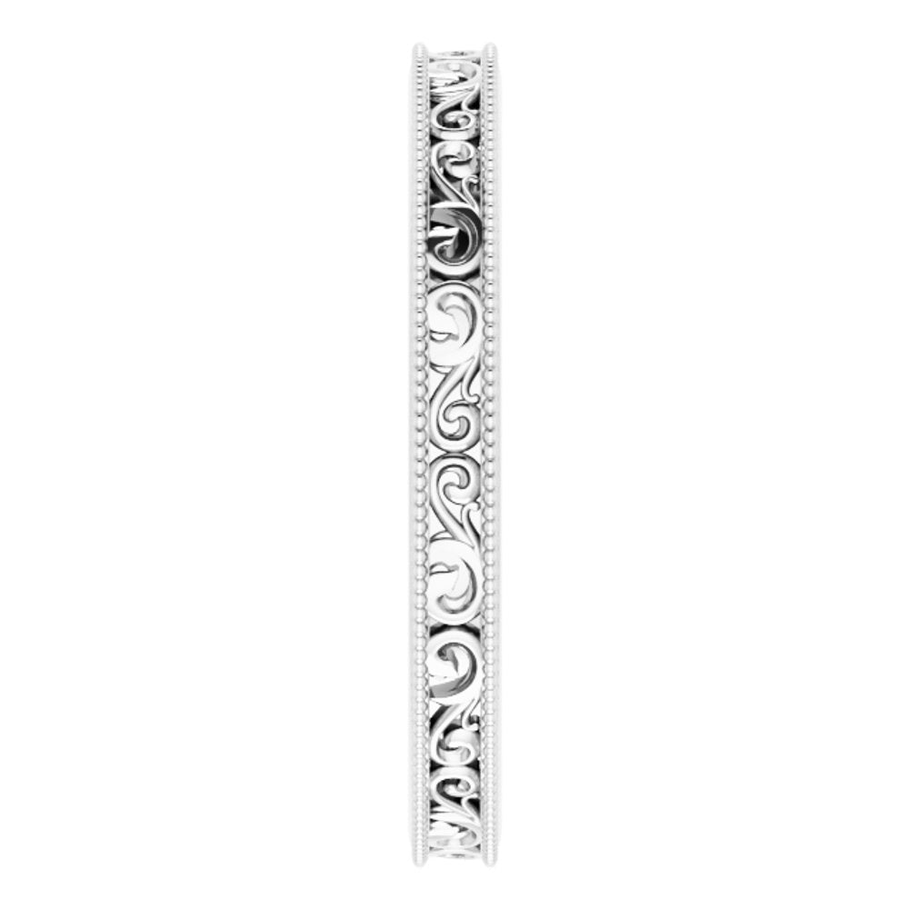 Platinum 2.5 mm Milgrain Edge Sculptural Flat Band Size 7.5