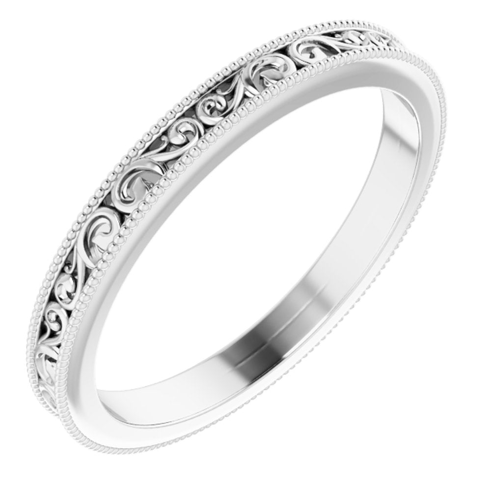 Platinum 2.5 mm Milgrain Edge Sculptural Flat Band Size 7.5