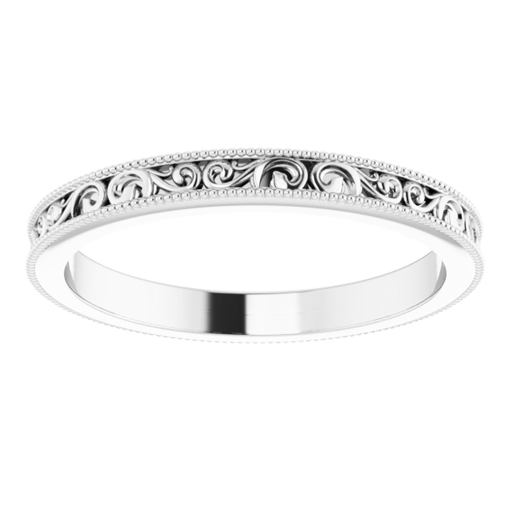 Platinum 2.5 mm Milgrain Edge Sculptural Flat Band Size 7.5