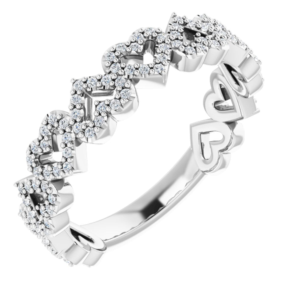 14K White Gold 1/3 CTW Natural Diamond Stackable Heart Ring