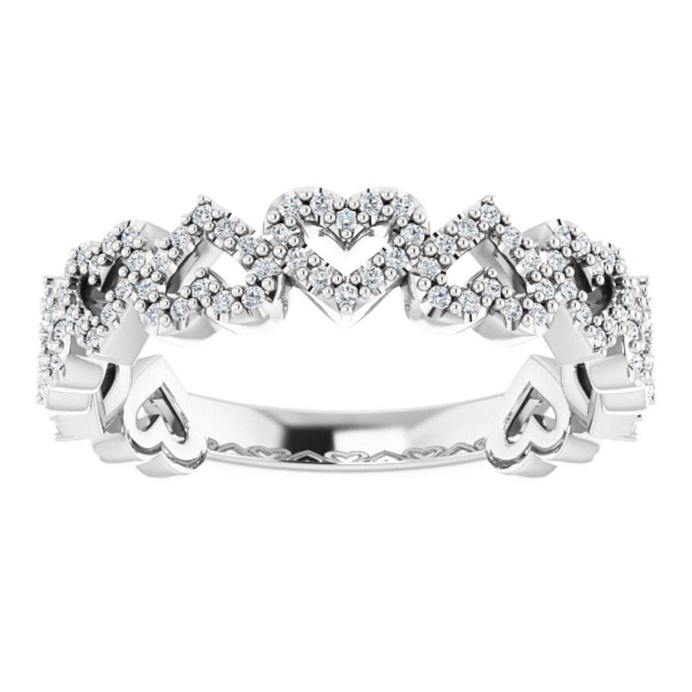 14K White Gold 1/3 CTW Natural Diamond Stackable Heart Ring