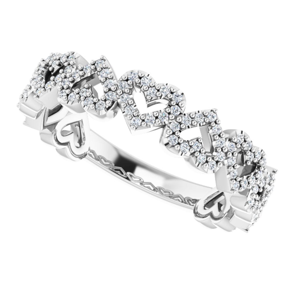 14K White Gold 1/3 CTW Natural Diamond Stackable Heart Ring