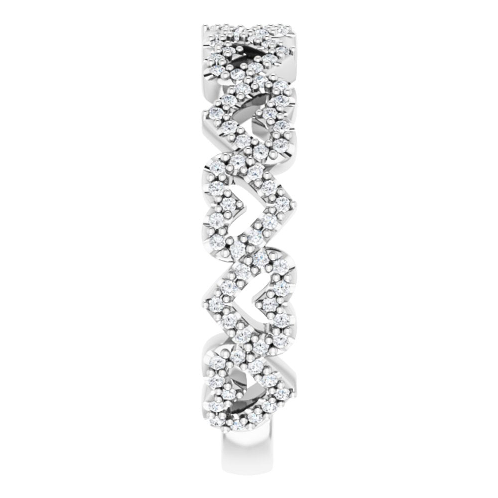 14K White Gold 1/3 CTW Natural Diamond Stackable Heart Ring