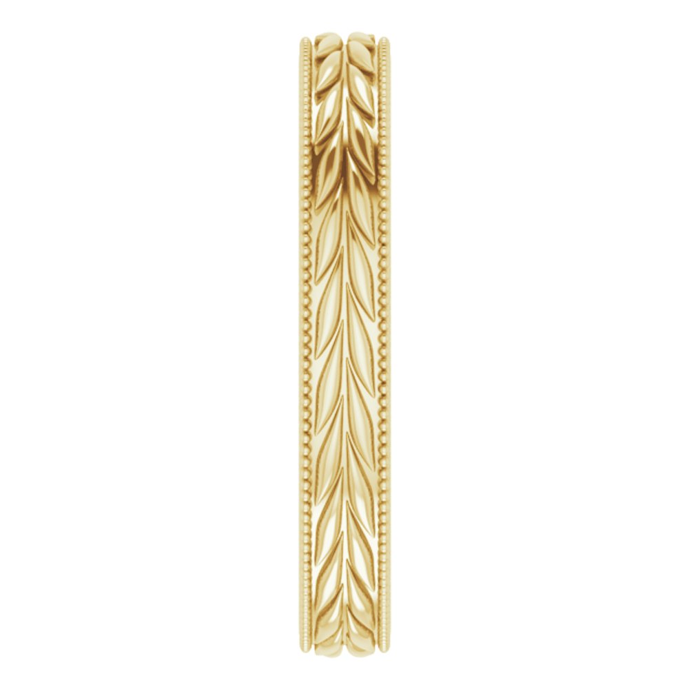 14K Yellow Gold 3 mm Milgrain Edge Wheat Pattern Flat Band Size 6