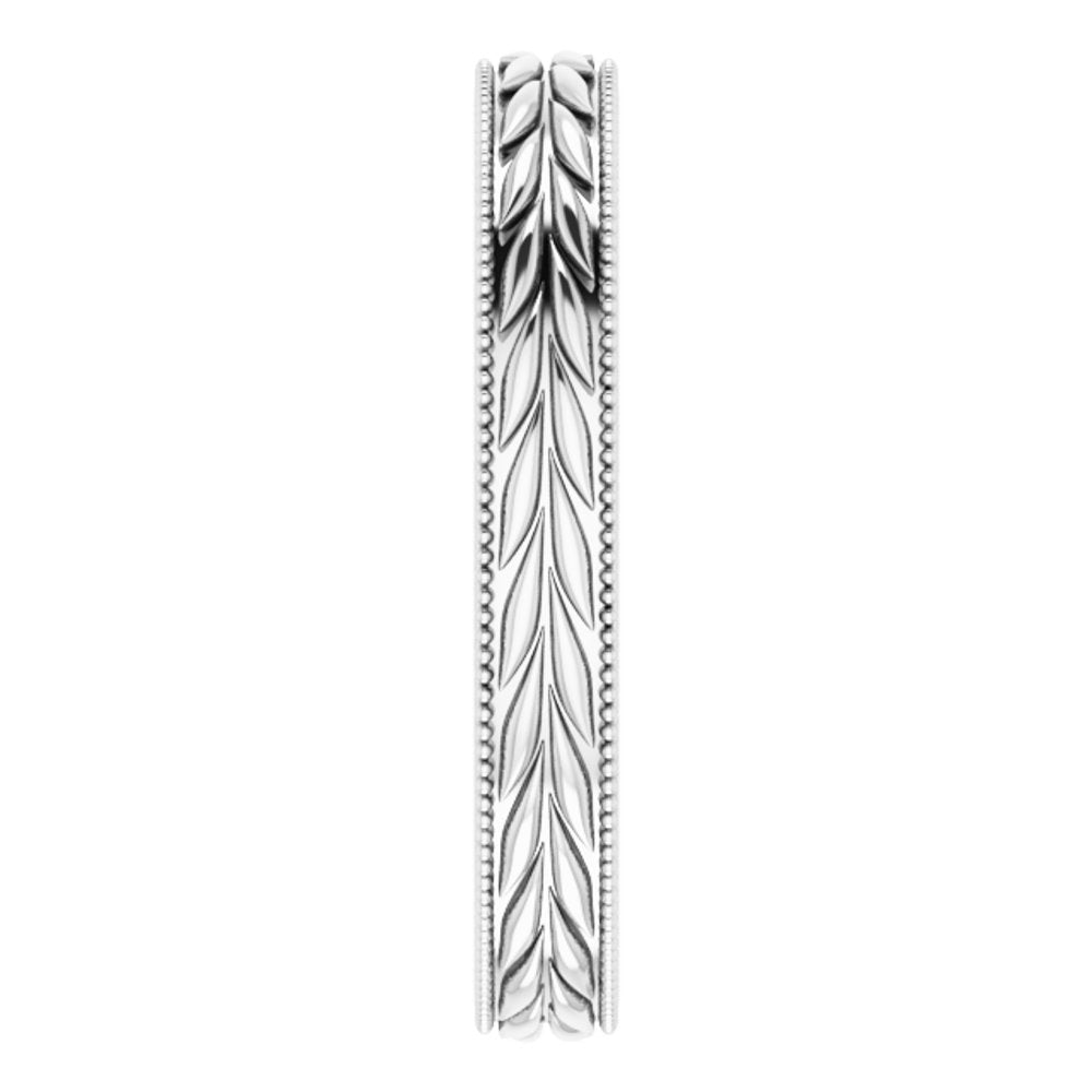 Platinum 3 mm Milgrain Edge Wheat Pattern Flat Band Size 7