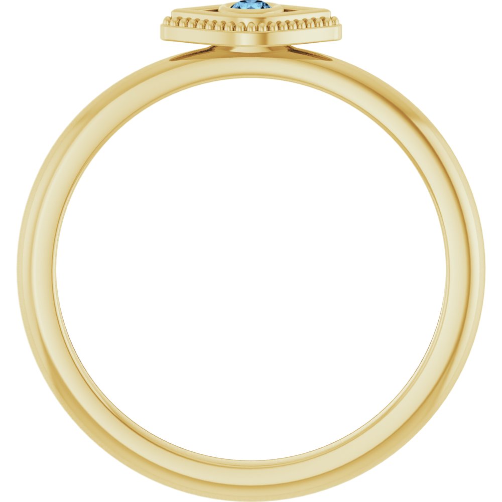 14K Yellow Gold Natural Aquamarine Stackable Evil Eye Ring