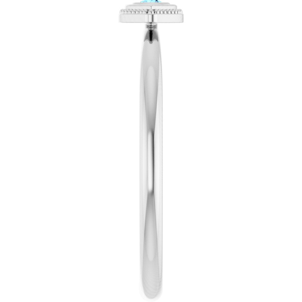 14K White Natural Aquamarine Stackable Evil Eye Ring