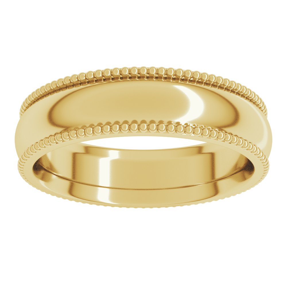 14K Yellow Gold 5 mm Beaded Comfort-Fit Half Round Band Size 7.5