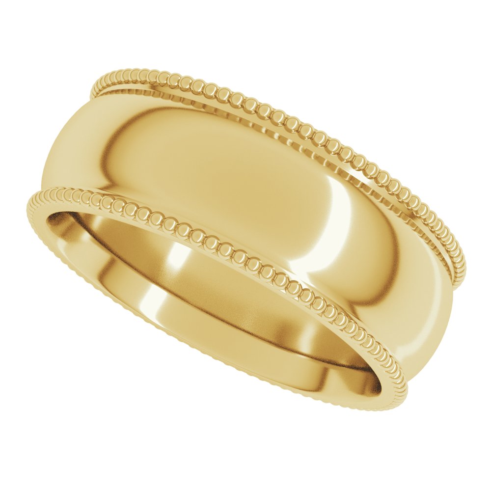 14K Yellow Gold 7 mm Beaded Comfort-Fit Half Round Band Size 5