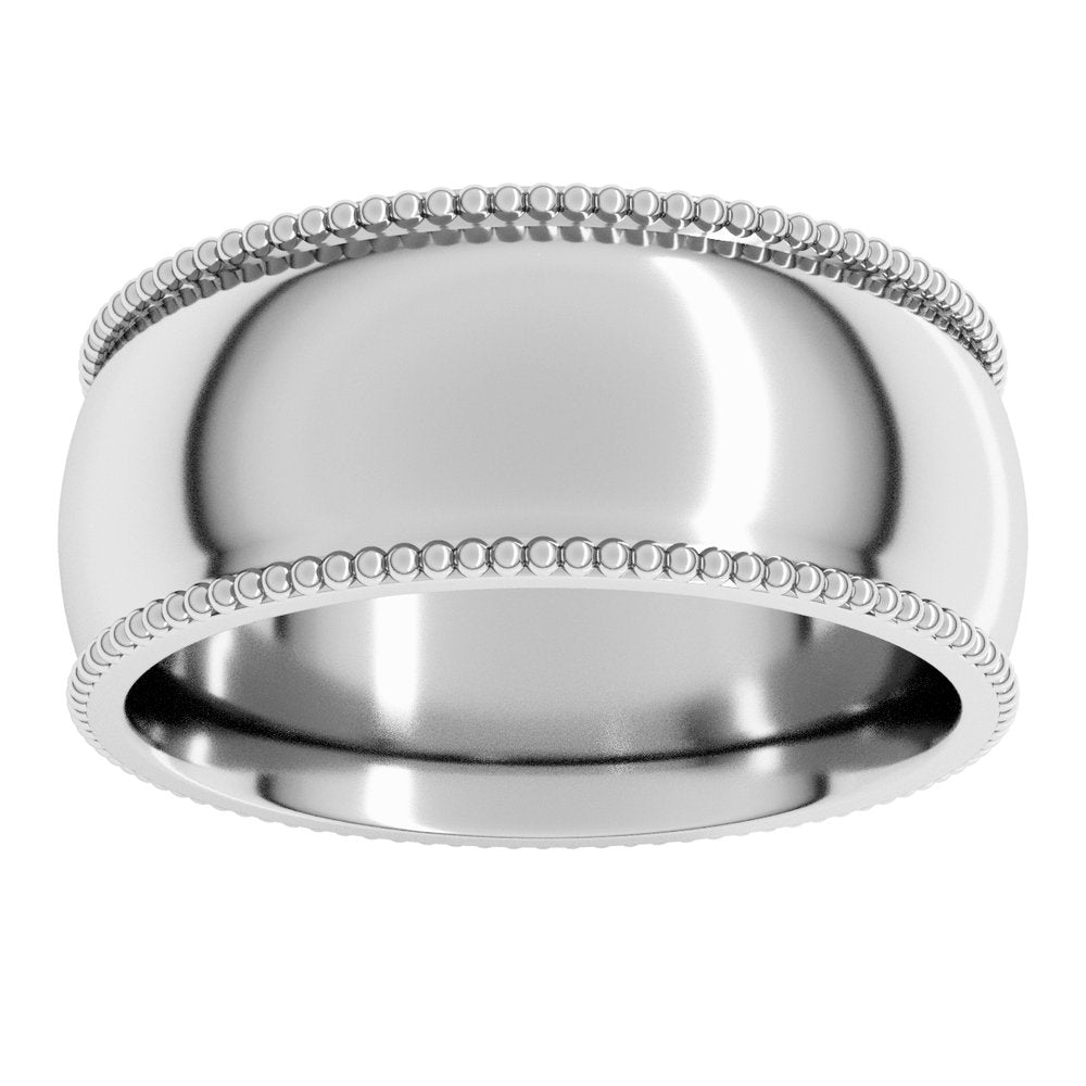 14K White 8 mm Beaded Comfort-Fit Half Round Band Size 8