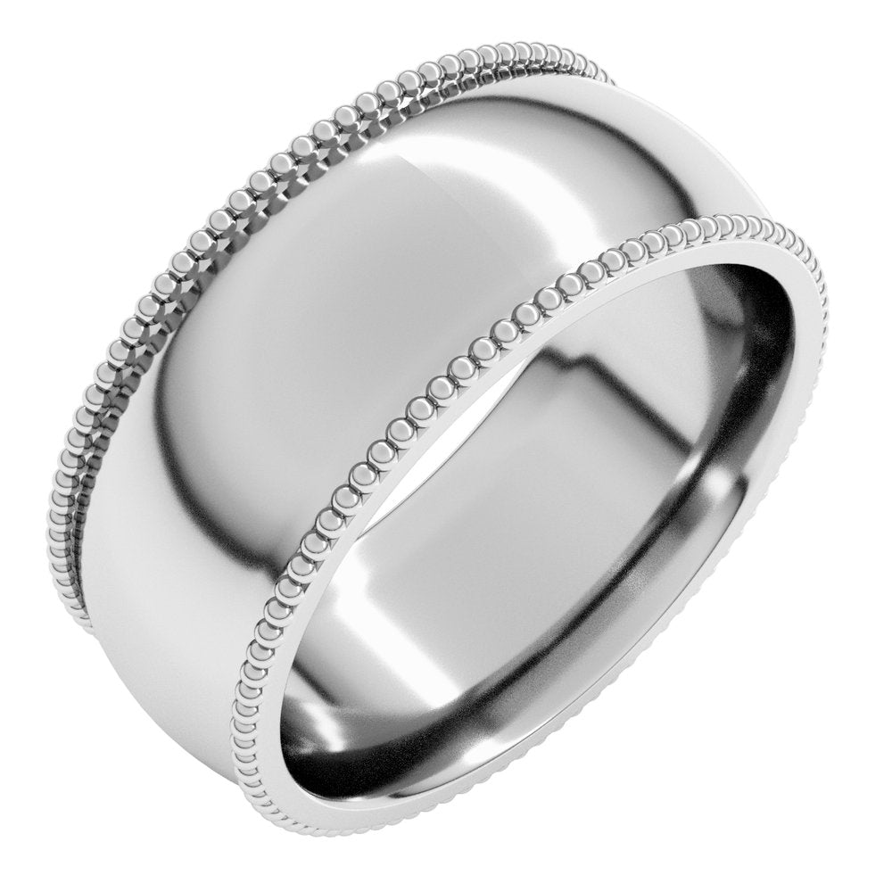 14K White 8 mm Beaded Comfort-Fit Half Round Band Size 8