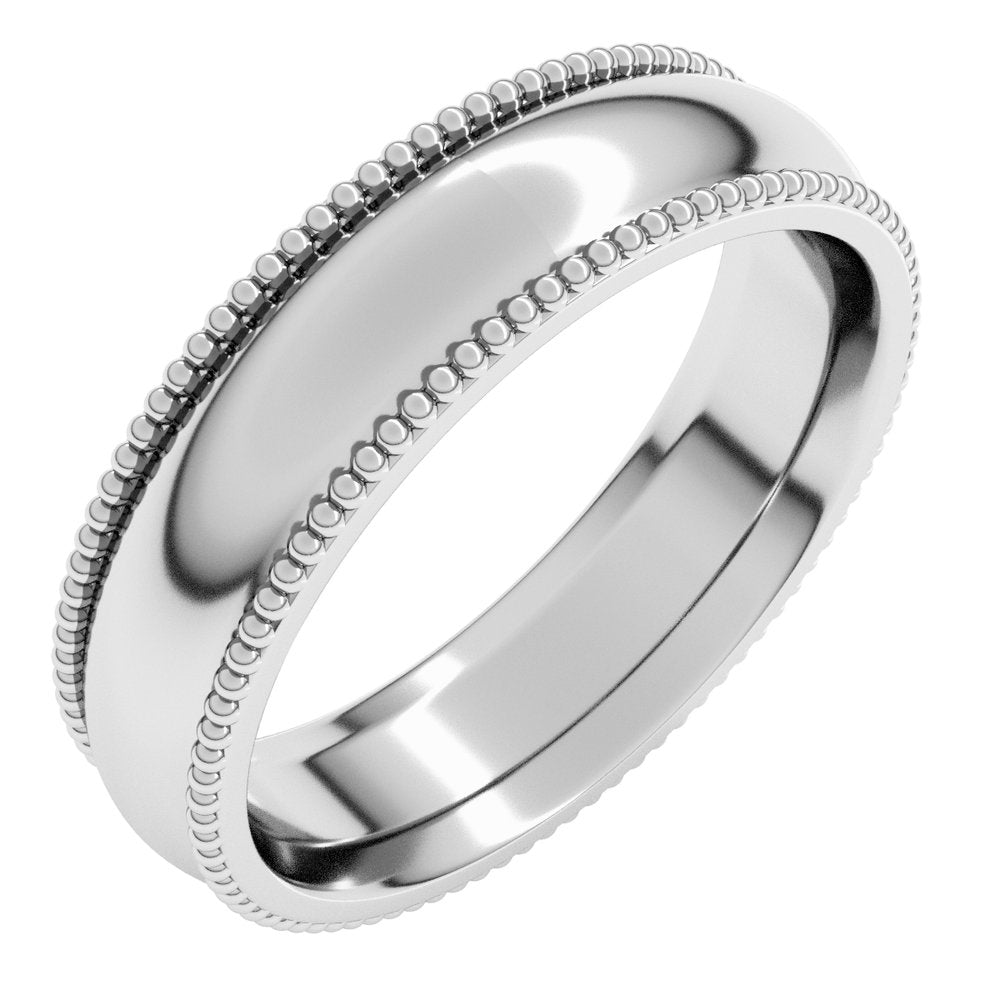 Platinum 5 mm Beaded Comfort-Fit Half Round Band Size 7.5