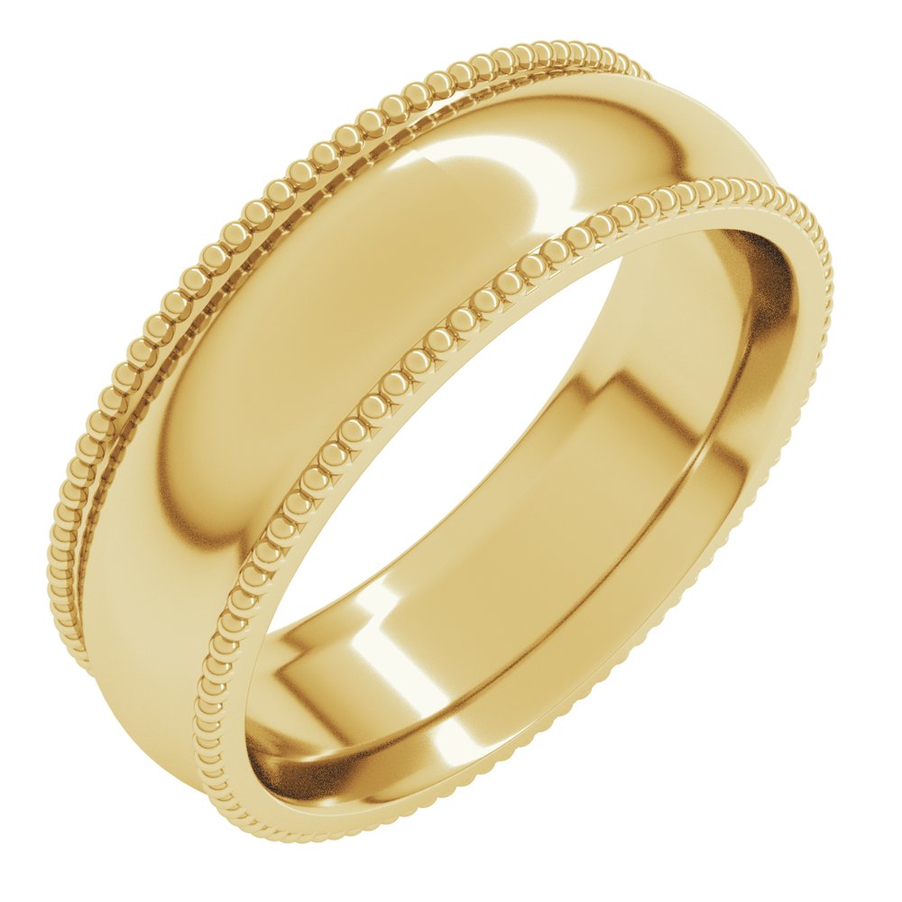 10K Yellow Gold 6 mm Beaded Comfort-Fit Half Round Band Size 6.5