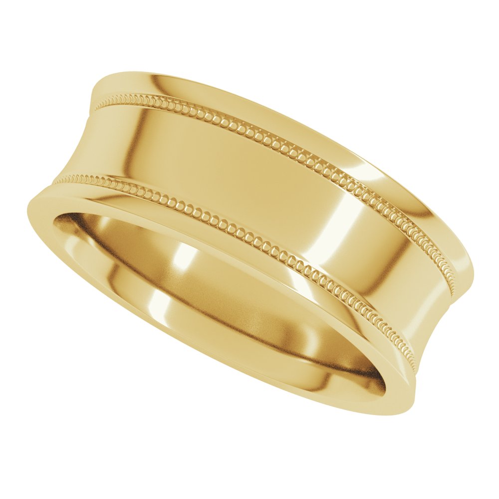 14K Yellow 7 mm Milgrain Stepped-Edge Concave Band