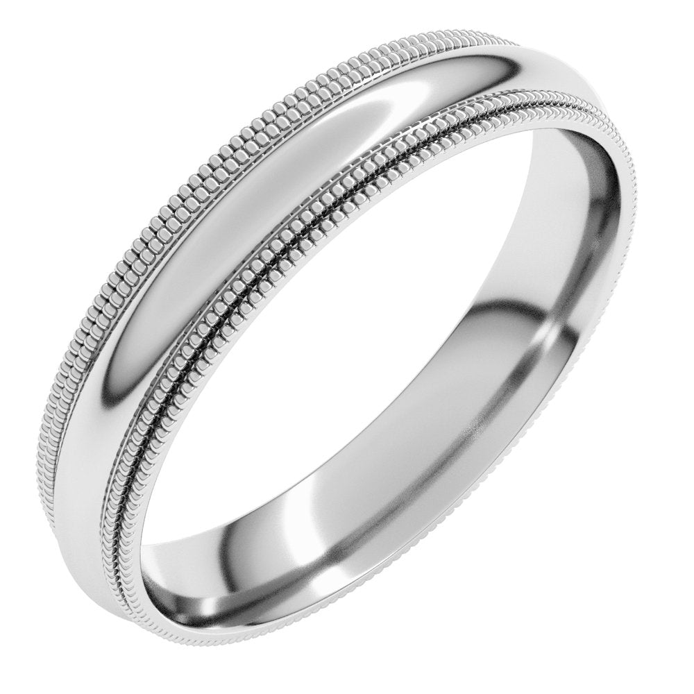 14K White Gold 4 mm Double Milgrain Comfort-Fit Half Round Band Size 7.5