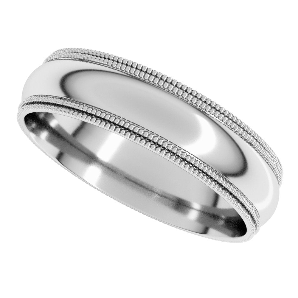 14K White Gold 5 mm Double Milgrain Comfort-Fit Half Round Band Size 11