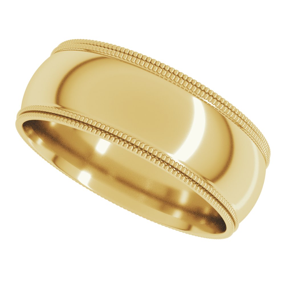 14K Yellow Gold 7 mm Double Milgrain Comfort-Fit Half Round Band Size 9.5