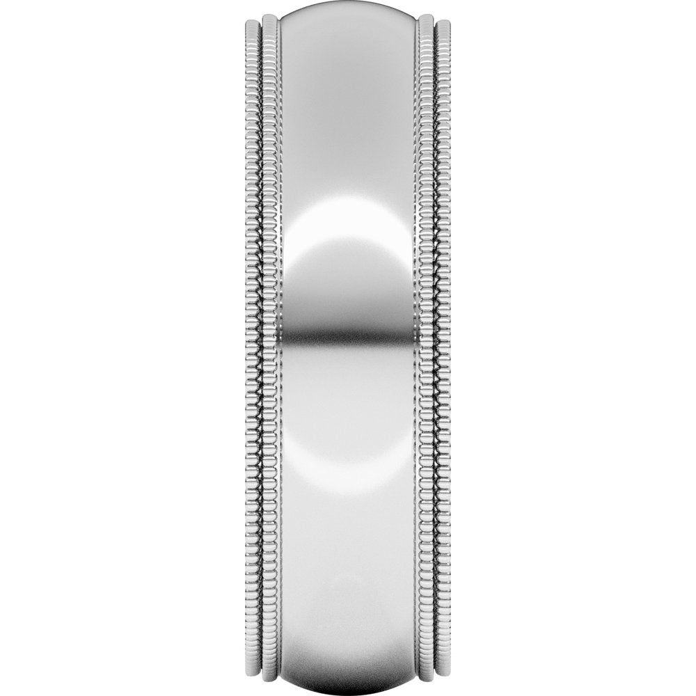 10K White Gold 6 mm Double Milgrain Comfort-Fit Half Round Band Size 10.5