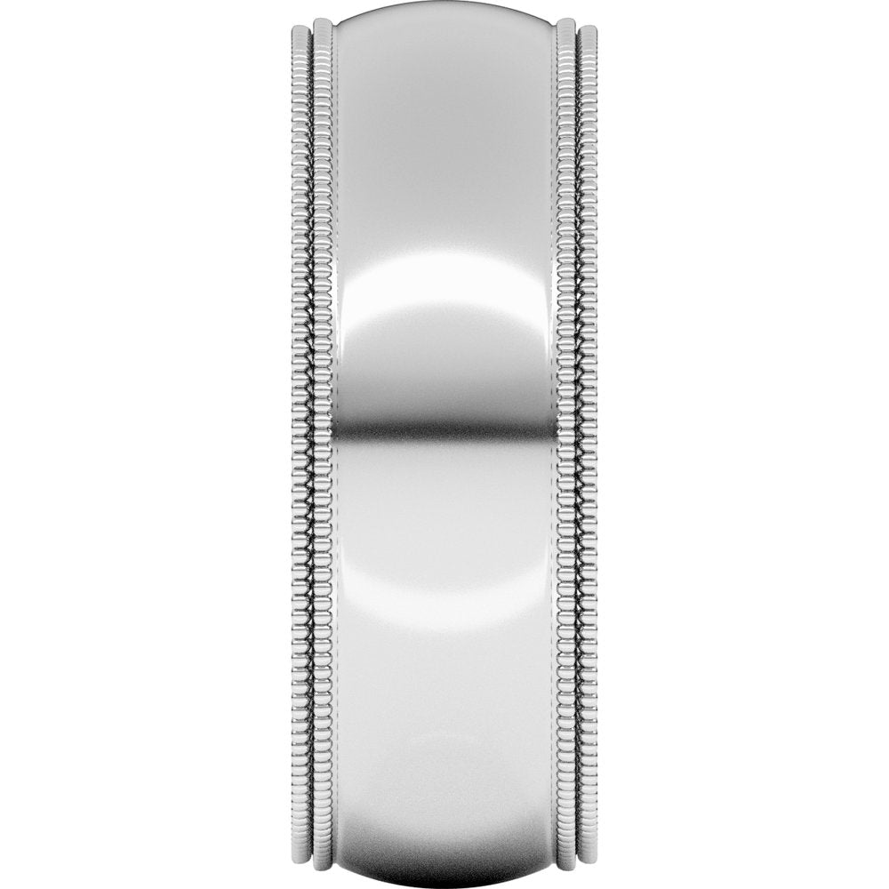 14K White Gold 7 mm Double Milgrain Comfort-Fit Half Round Band Size 9.5