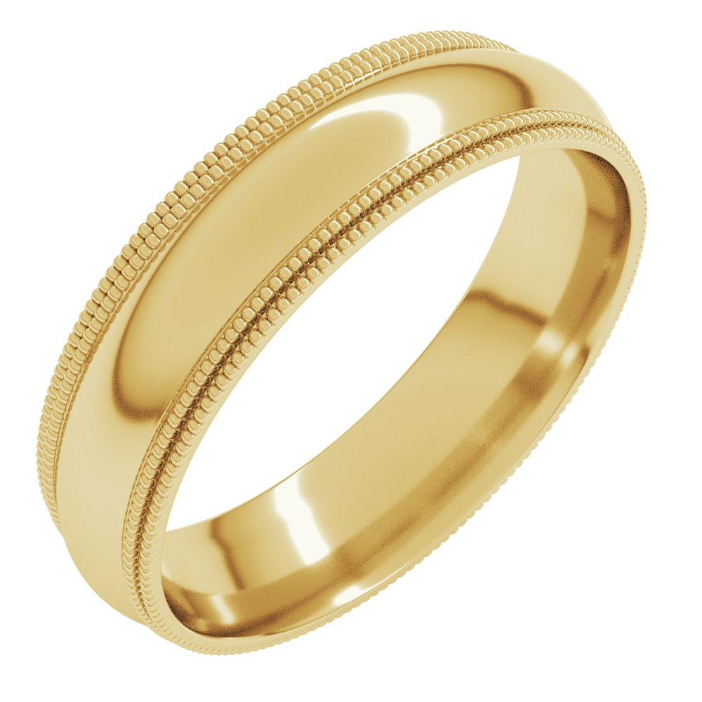 14K Yellow Gold 5 mm Double Milgrain Comfort-Fit Half Round Band Size 9