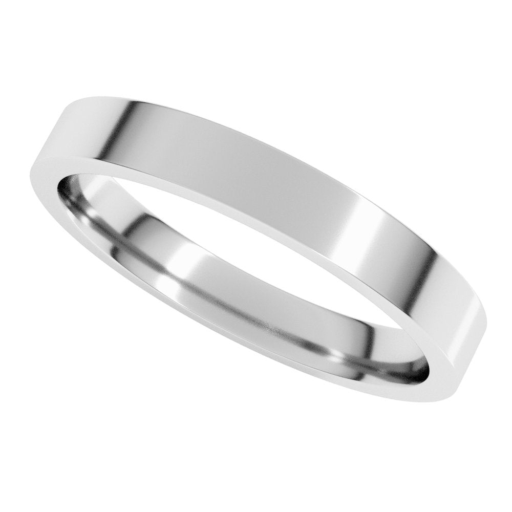 18K White 3 mm Flat Comfort Fit Light Band Size 8.5