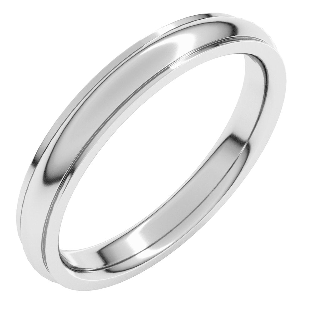 14K White 3 mm Stepped-Edge Comfort-Fit Half Round Band Size 10